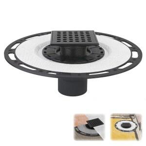 사각 샤워 배수구 본딩 플랜지가 있는 4인치 매트 블랙 키트 탈착식 스테인리스 강판 헤어 스트레이너 타일 바닥용 2인치 3인치 파이프에 맞습니다