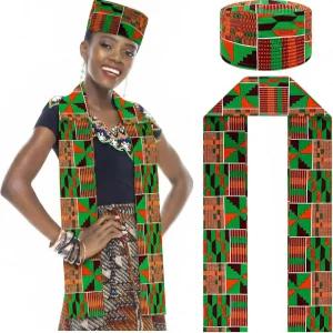 2개의 아프리카 쿠피 모자 켄트 프린트 천 스카프 세트 터번 새시 흑인 역사의 달 콴자 졸업식 남성용