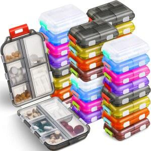 무머피 32개 여행용 알약 정리함 대용량 10칸 포켓 휴대용 케이스 일일 박스 디스펜서 비타민 생선 오일 컴파트먼트 다양한 의약품 8가지 색상