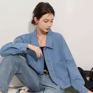 무천도사 여성용 여성 청 캐주얼 가을 빈티지 상의 코트 쇼트 자켓 재킷 소프트 KKE3