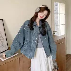 무천도사 데님 봄 여성용 여자 자켓 스팽글 코트 KKE1