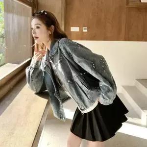 무천도사 여성용 여사친 데님 코트 자켓 자수 스팽글 봄옷 KKE1