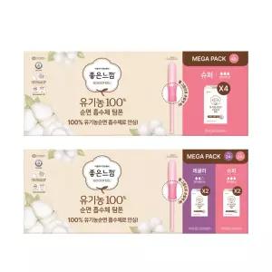 좋은느낌 유기농 순면 탐폰 12개 x 4팩 [레귤러슈퍼] 메가팩 대용량