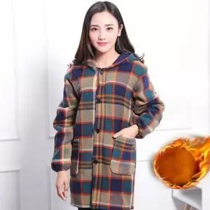 체크 코트 여성 후드 플리스 간절기 자켓 하프