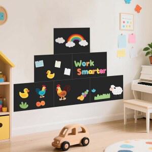 WUPIOS 자석 데칼 놀이방 사무실용 블랙 액세서리 벗겨서 퍼즐 붙이는 칠판 스티커 초크 벽 탱그램 세트 벽지 홈 6개
