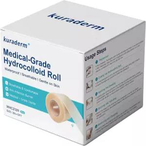 쿠라덤 하이드로콜로이드 드레싱 롤 테이프(2인치 x 16피트) - 절단 크기의 자가 접착 방수 절개용 붕대 및