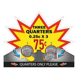 75 센트 데칼 라벨. 오리지널 메커니즘 스티커. 내부 (25개) 리버스 노스웨스턴 쿼터 대형 비닐 & 캡슐 머신 눈길을 가격 코인 디스플레이 3 자판기 끄는 검볼