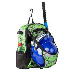 ADUSASA 청소년 야구 장비, 배트 소프트볼 메인 펜스 (그린) 백팩, 수납 및 후크 포함, 대형 장비 백 T볼 공간 경량 헬멧용