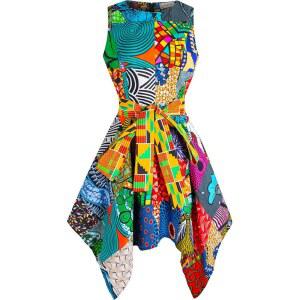 HONGYUAMY 아프리카 A, 파티 스플리 M 드레스, 벨트 앙카라 왁스 드레스 프린트 색상