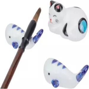 PH PandaHall 2pcs 페인트 브러시 홀더 귀여운 고양이 세라믹 젓가락 중국 서예 받침대 종이 무게 숟가락