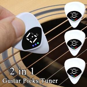 휴대용 기타 픽 및 튜너 콤보 픽 포크 우쿨렐레 12톤 등온계 기능을 갖춘 2-in-1