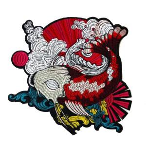 1개입 물고기 행운의 부적 자수 패치 아플리케 옷에 다리미로 붙이는 스티커 27x27CM