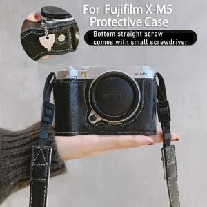 Fujifilm X-M5 하프 베이스 바디 케이스 카메라 스트랩 xm5 레트로 복고풍 엔틱 가방 방진용 가죽 보호