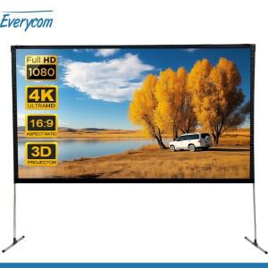 에브리컴 프로젝터 스크린 80인치 100인치 120인치 휴대용 브라켓 필름 커튼 커튼 HD 16:9 야외 플로어 스
