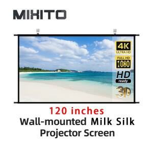 MIXITO 벽걸이형 프로젝터 스크린 잘게 썬 우유 120인치 흰색 주름 방지 160 ° 시야각 홈시어터 실내