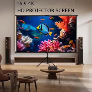 XIAOHUI 프로젝터 스크린(스탠드 포함) 접이식 흰색 주름 방지 100-120인치 16:9 스크린(홈 시어터 실내 실