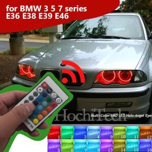 멀티 컬러 5050 RGB 헤일로 링 LED 전구 플래시 자동차 헤드라이트 DRL BMW 호환 3 5 7 시리즈 E36 E38 E39