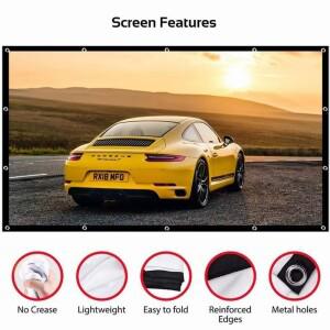 60 72 100 120 150인치 16:9 휴대용 주름 방지 경량 프로젝터 스크린 가정용 야외 전면 후면 투사 커튼 커