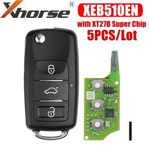 폭스바겐 호환 B5  5개/몫용 XT27B 슈퍼 칩이 포함된 Xhorse XEB510EN 리모트