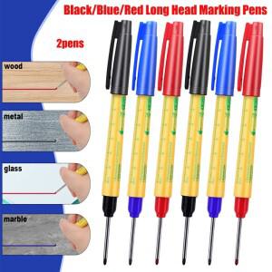 2pcs 33M 호환m 팁 롱 헤드 마킹 펜-레드/블루/블랙 딥 홀 마커 펜 목공 엔지니어 드로잉 범용 도구