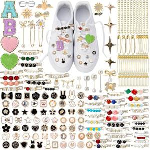 CANLIERR 191피스 브로치 참 라인스톤 양말용 핀 벌크 여성용 진주 액세서리 버튼 신발 모자 키트 의류용 양말 주얼리 안전