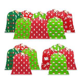 TOBUCHUURY 벌크 산타 휴일 자루 및 선물 로프 패브릭 재사용 간식 크리스마스 가방 천 가능한 태그 포함, 9.8인치) X (귀여운) 드로스트링 29.8 선물용, 24.8CM(11.8 파티