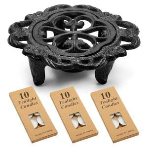 맹크시 주철 찻주전자 보온 접시 컵 히터 냄비 트리벳 30개 헤비 듀티 장식용 양초 홀더는 히트 커피 또는 차를 의미