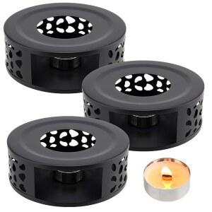 호이곤 3PCS 티포트 워머 스테인리스 스틸 브러 베이스 티라이트 캔들 홀더 블랙