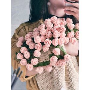 DIY 뜨개질 꽃다발 해바라기 로마레드장미 꽃뜨기 장식 증정 크로 튜토 여친선물 이되는 담요 화이트 1 담요재료 카네이션 컴바인