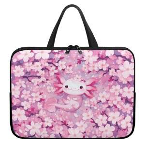 NOTELIGOU CHERRY 서류 15인치 슬리브, 노트북 휴대용 가방 케이스 달린 핸드백 노트북/리더, AXOLOTL 지퍼 방수 손잡이가 범용 토트백 태블릿 BLOSSOM 원단