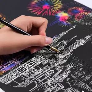 스크래치 그림 야경 건축물 성인용 스크래치 페이퍼 취미 도안 디자인 아트지 그리기 명화 불꽃 활동 여행