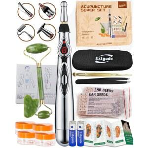 침술 슈퍼 세트 5 전자 펜 과샤 도구 귀 접이식 추가 마사지 젤 핀셋 차트 배터리 새 가방