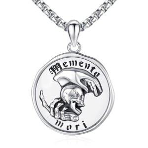 남성 여성 메멘토 모리 해골 악마 목걸이 925 스털링 실버 펑크 고딕 펜던트 골격 보석 촉진