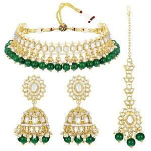 아헬리 쿤단 스터드 초커 목걸이 점키 귀걸이 마앙 티카 에스닉 패션 바라타나탐 주얼리 세트 여성