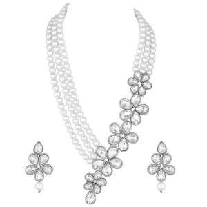 드롭 귀걸이가 달린 아헬리 플로럴 크리스탈 진주 목걸이 인도 전통 볼리우드 민족 주얼리 세트 여성 선물