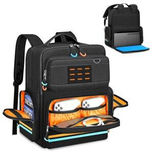 Xbox Series X/S용 RIGHTPARTS 여행용 휴대용 케이스 멀티 포켓 수납이 가능한 보관용 게임 가방 15.6인치 노트북 콘솔 악세사리 오렌지 포함