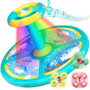 3-5세 를 위한 LITCO 시트 앤 스핀 장난감 360 회전 감각 장난감 조명 음악 포함 3개의 석션 컵 스피너 남아 소녀의 생일(블루 오션) 포함