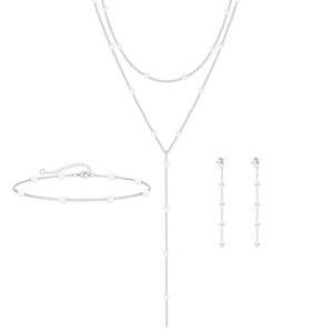 여성 HERIER 골드 주얼리 세트 - 앙증맞은 14K 골드/실버 도금 진주 초커 목걸이 드롭 귀걸이 팔찌 - 웨딩 트렌디한 진주 주얼리 선물