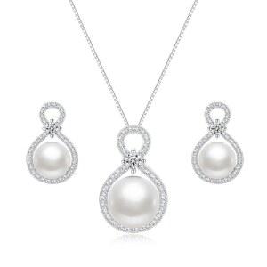 BAMIKI 10-11MM 원형 진주 목걸이 귀걸이 블루 / 블랙 / 골든 / 흰색 화이트 / 퍼플 컬처드 진주 S925 스털링 실버 인피니티 목걸이 18+2인치 조절가능 체인 우아한 여성 주얼리 선물