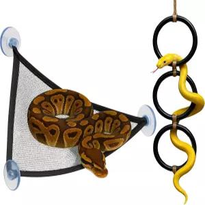 해먹이 있는 뱀 강화 장난감 공 볼 파이썬용 등반 액세서리 및 해먹 작은 정글 짐 사다리 파충류 탱크