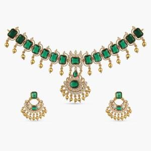 타리니카 그린 앤 흰색 화이트 큐빅 지르코니아(CZ) 인도 목걸이 세트 귀걸이 골드 도금 황동 패션 인도 여성 볼리우드 의상 주얼리 선물