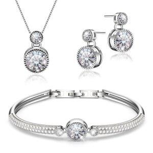 멘톤 에질 오션 u2019의 약속 여성 펜던트 목걸이 팔찌 귀걸이 주얼리 세트 18K 흰색 화이트 골드에 크리스탈 선물이 도금되어 있습니다