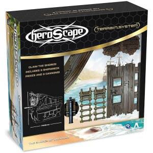 레니게이드 게임: 헤로스케이프 - 발할라 해안 지형 확장 18pcs 추락한 함선 조각-대포-목재 타일 헥스 기반 미니어처 게임 악세사리