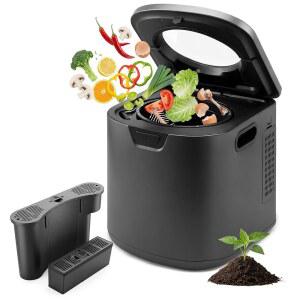 뉴트리셰프 4쿼터 전기 주방 콤포스터 | 스마트 카운터탑 무취 탄소 필터 2개 포함 실내용 퇴비통 소형 중형 대형 3가지 볼륨 기반 모드 회색