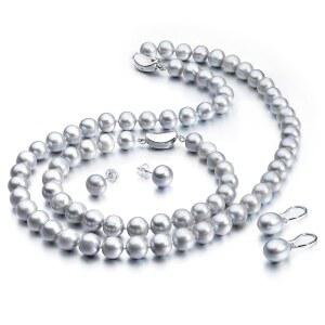 레드 리치 담수 배양 그레이 펄 세트 여성 주얼리에는 팔찌 스터드 귀걸이 드롭 댕글 귀걸이가 포함되어 있습니다. 고급 AAA 품질 AAA 정품 라운드 8.0-9.0mm 은 담수 배양 진주 가닥 목걸이 세트 어머니 선물