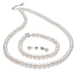 여성 목걸이 팔찌 스터드 귀걸이가 있는 여성 벨라쿠아 담수 배양 진주 세트 | 선물 상자 포함