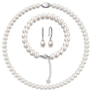 여성 프토잔 담수 진주 목걸이 세트 흰색 화이트 실버 진주 팔찌 진주 다이아몬드 스터드 귀걸이 포함 여성 남성 어머니 아내 여자친구 생일 결혼식 크리스마스 선물세트