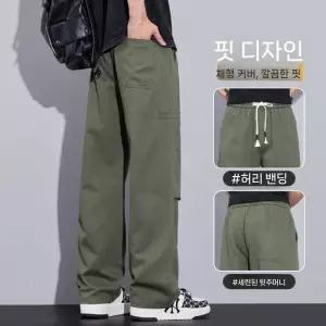 남성용 팬츠 초록 면 캐주얼 춘추 슬리퍼 밀리터리 낙하산병 패피3