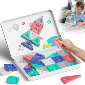 STEM 매치 마그네틱 타일 여행 세트 40 PCS 모란디 빌딩 블록 양철 상자 포함 - 90분 조용한 플레이 45초