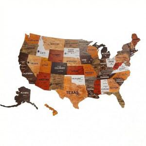 Beatate 3D 미국 나무 지도 퍼즐 벽아트 u2013 미국산 프리미엄 컷 나무 여행용 트래커 푸시 핀 미국 벽 지도 장식 22 x 31 인치 (대형)